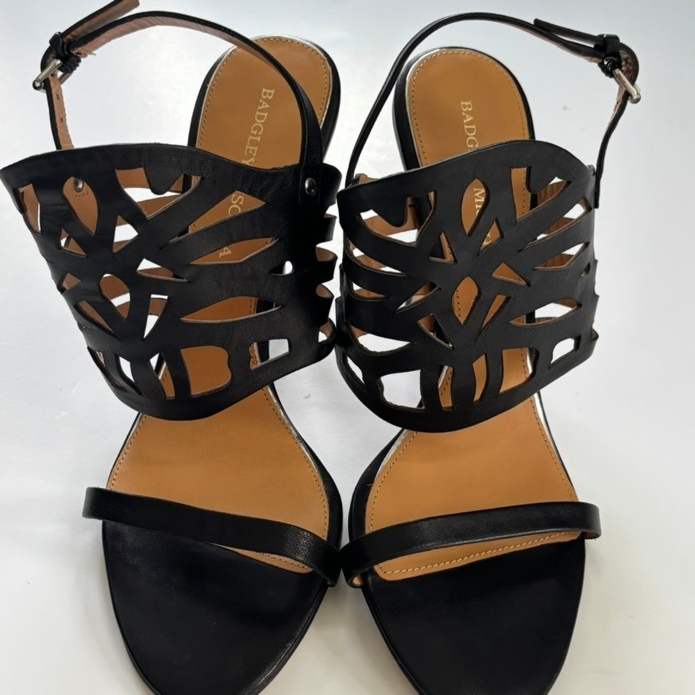 Badgley Mischka Heels Size 8.5 Black Leather Cutout Ankle Cuff Designer Dressy‎